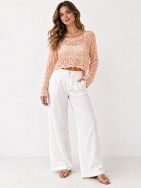 HYFVE Peach Crochet Knit Sweater